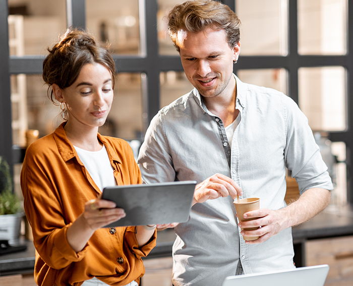Man and woman managing their small business
